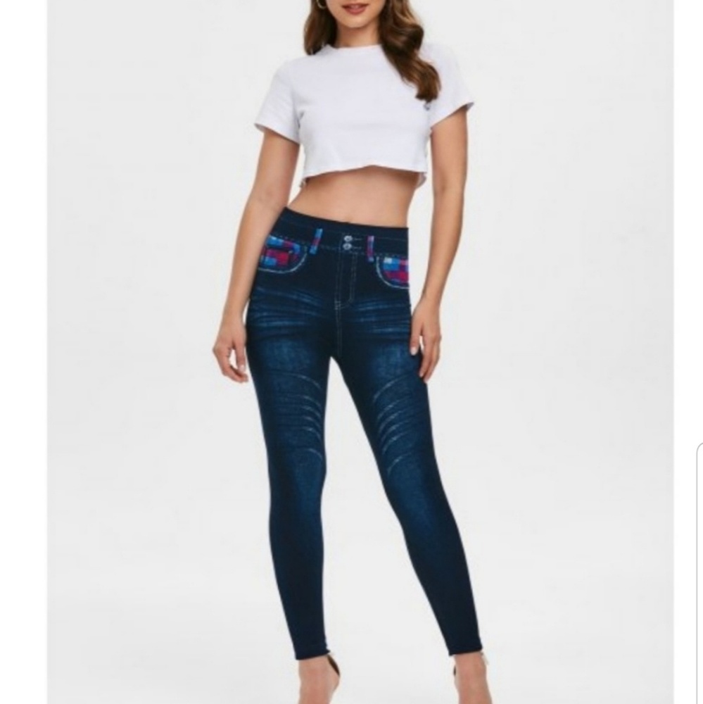 High Rise Jeggings Punky Plaid Stretch Skinny